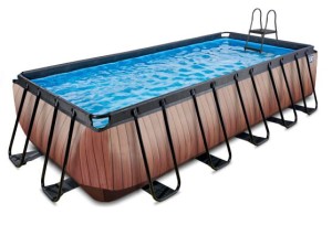 Basen Exit Wood brązowy prostokątny 540 x 250 x 122 cm drabinka pompa filtrująca wysoki 