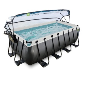 Basen Exit Leather czarny prostokątny 400 x 200 x 122 cm składany dach drabinka pompa filtrująca