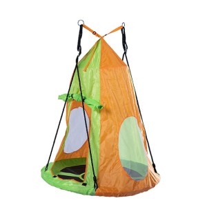 Huśtawka bocianie gniazdo z namiotem pełne siedzisko SANDORA 100 cm dla dzieci zielono-pomarańczowa