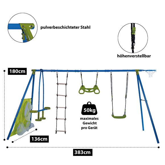Huśtawka dziecięca XNS009 Sandora 6 w 1 wymiary